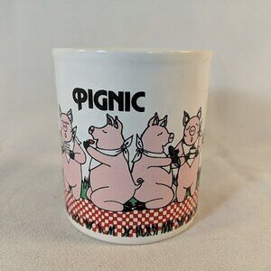 Kiln Craft England Pignic Vintage Coffee Tea Mug Pig Picnic White Ceramic Funny
